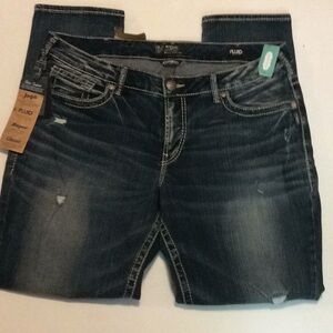 Silver Boyfriend Fluid NWT Womens Distressed MidRise Skinny Leg Jeans Sz 18